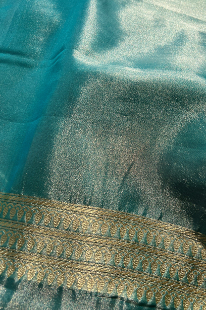 Turquoise Blue Tissue Silk Banarasi Saree With Gold Zari