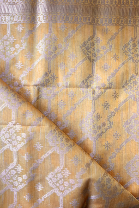 Yellow Cotton Tussar Silk Summer Saree