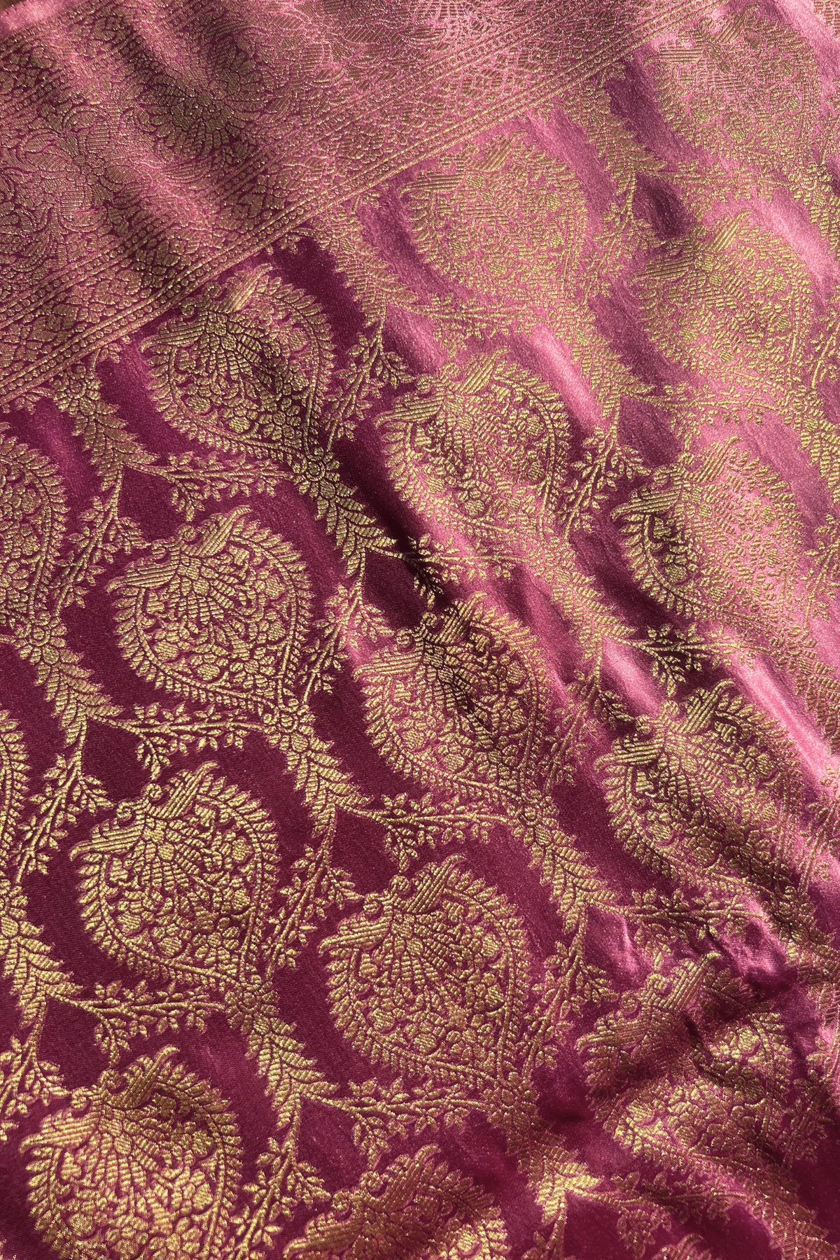 Blush Pink Gold Jaal Mashru Satin Banarasi Silk Saree