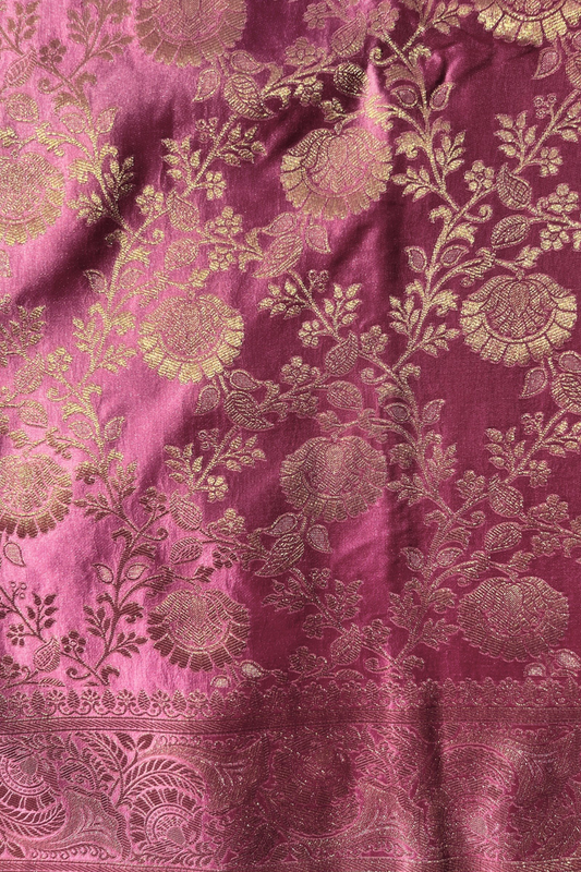 Blush Pink Floral Jaal Mashru Satin Silk Saree