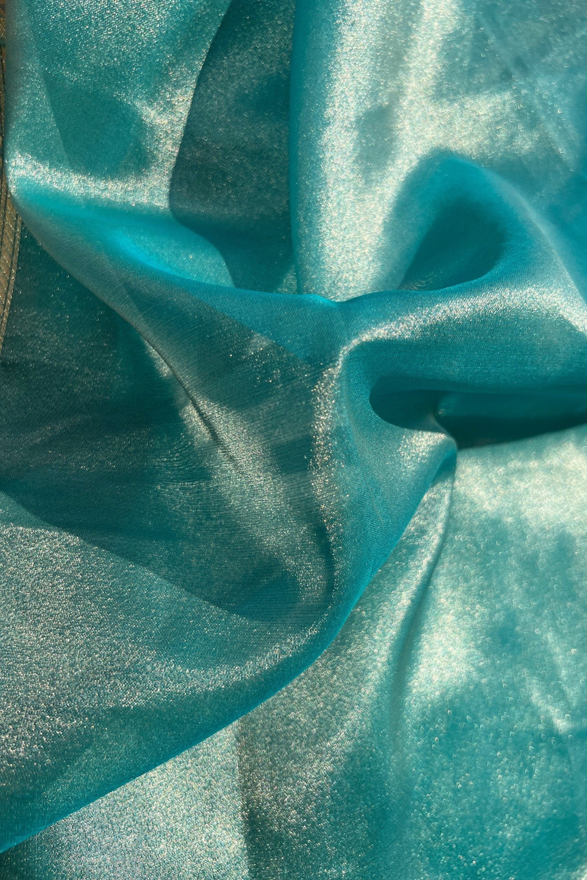 Turquoise Blue Tissue Silk Banarasi Saree With Gold Zari