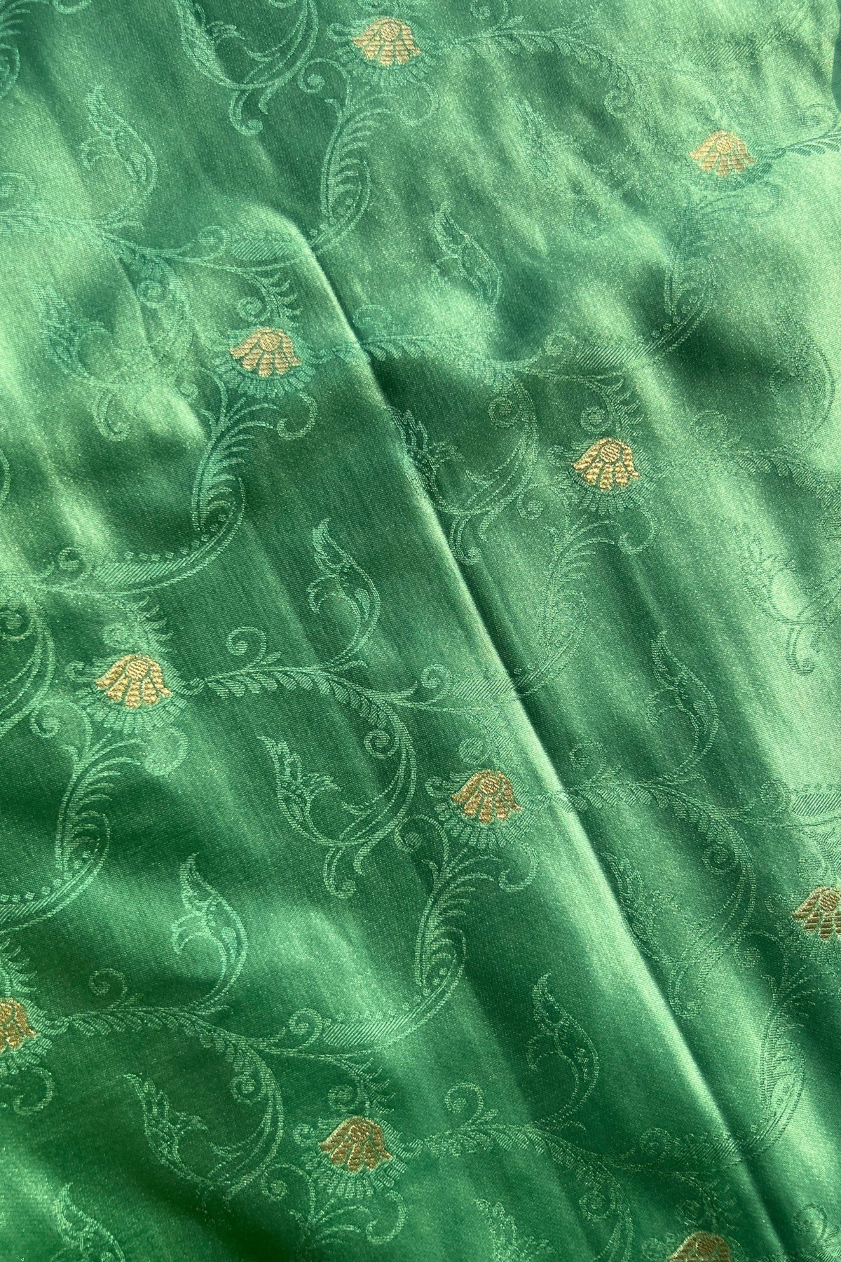 Green Gold Zari Jaal Mashru Satin Banarasi Silk Saree