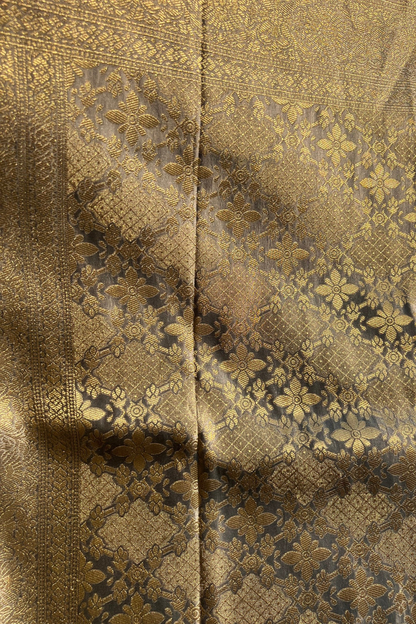 NOOR - Grey Gold Jaal Mashru Satin Banarasi Silk Saree