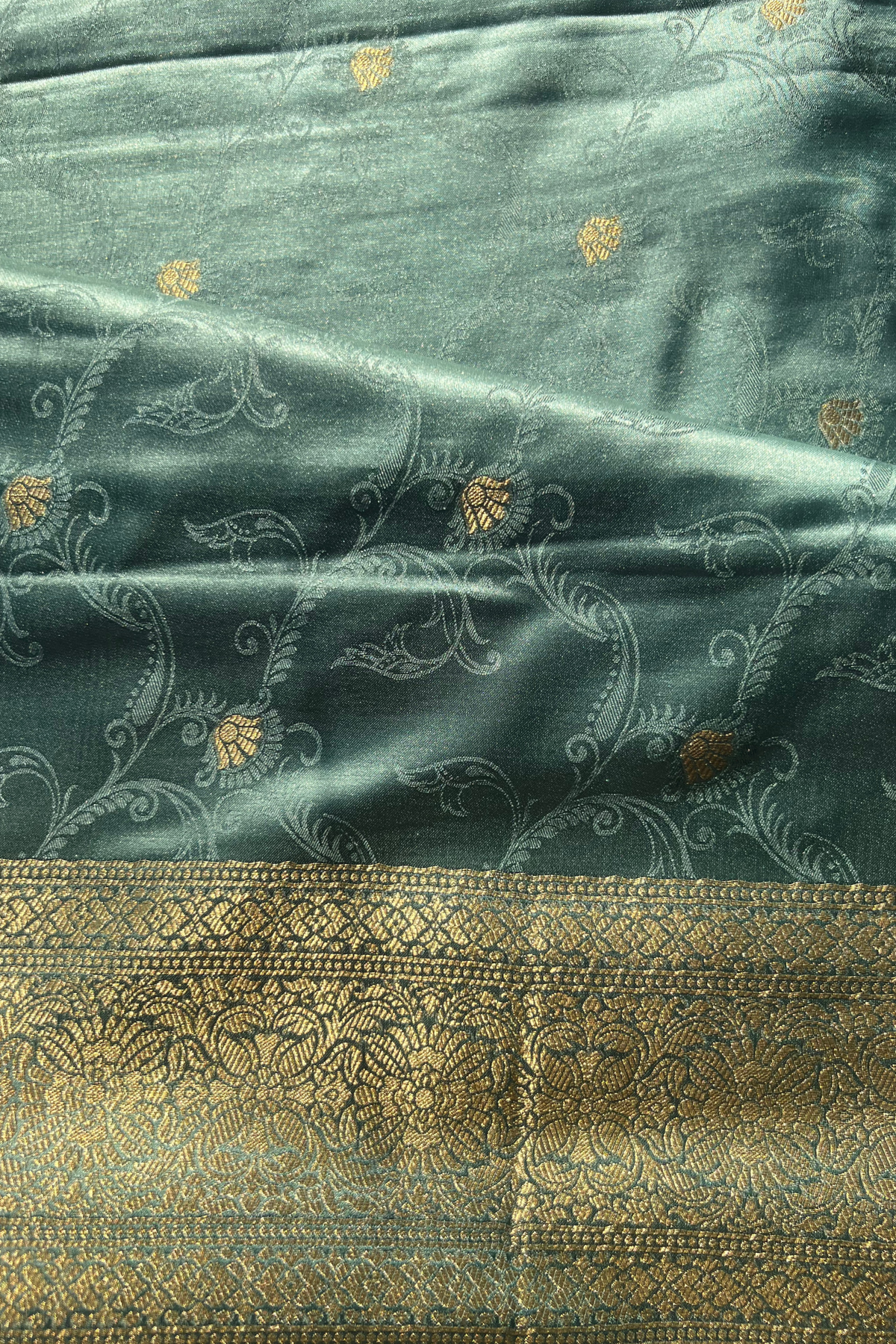 Powder Blue Jaal Mashru Satin Banarasi Silk Saree