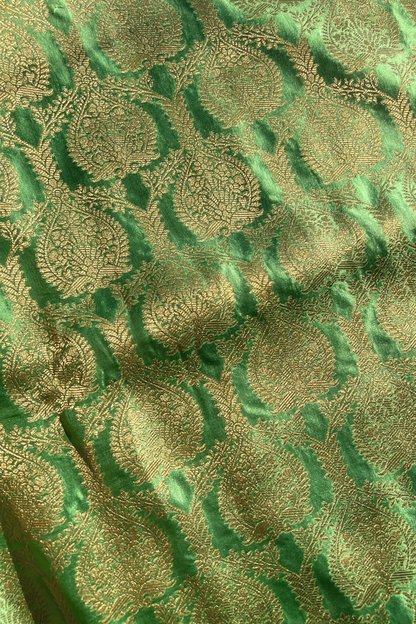 Green Gold Zari Jaal Mashru Satin Banarasi Silk Saree