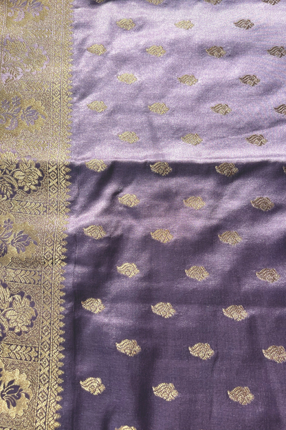 Lavender Zari Booti Mashru Satin Silk Saree