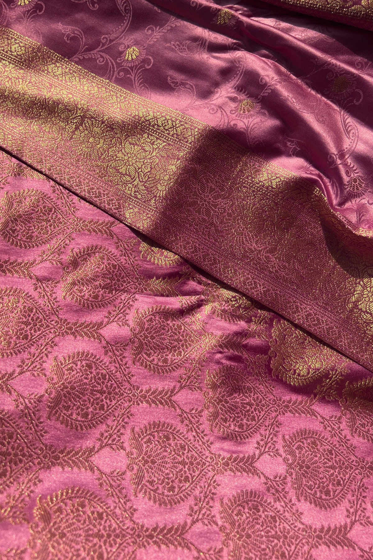 Blush Pink Gold Jaal Mashru Satin Banarasi Silk Saree