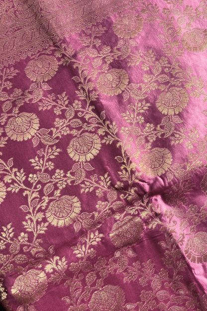 Blush Pink Floral Jaal Mashru Satin Silk Saree