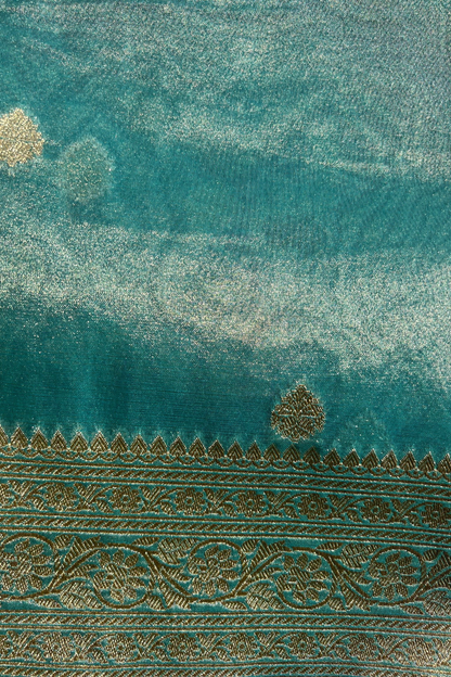 Turquoise Blue Tissue Silk Banarasi Saree With Gold Zari