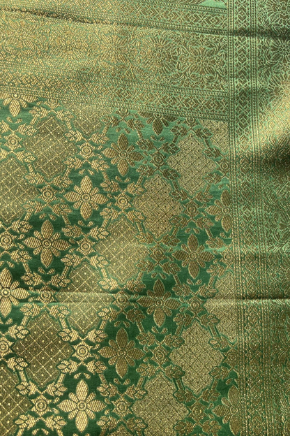 Green Gold Zari Jaal Mashru Satin Banarasi Silk Saree