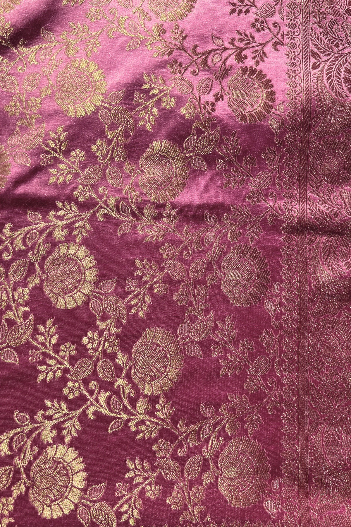 Blush Pink Floral Jaal Mashru Satin Silk Saree