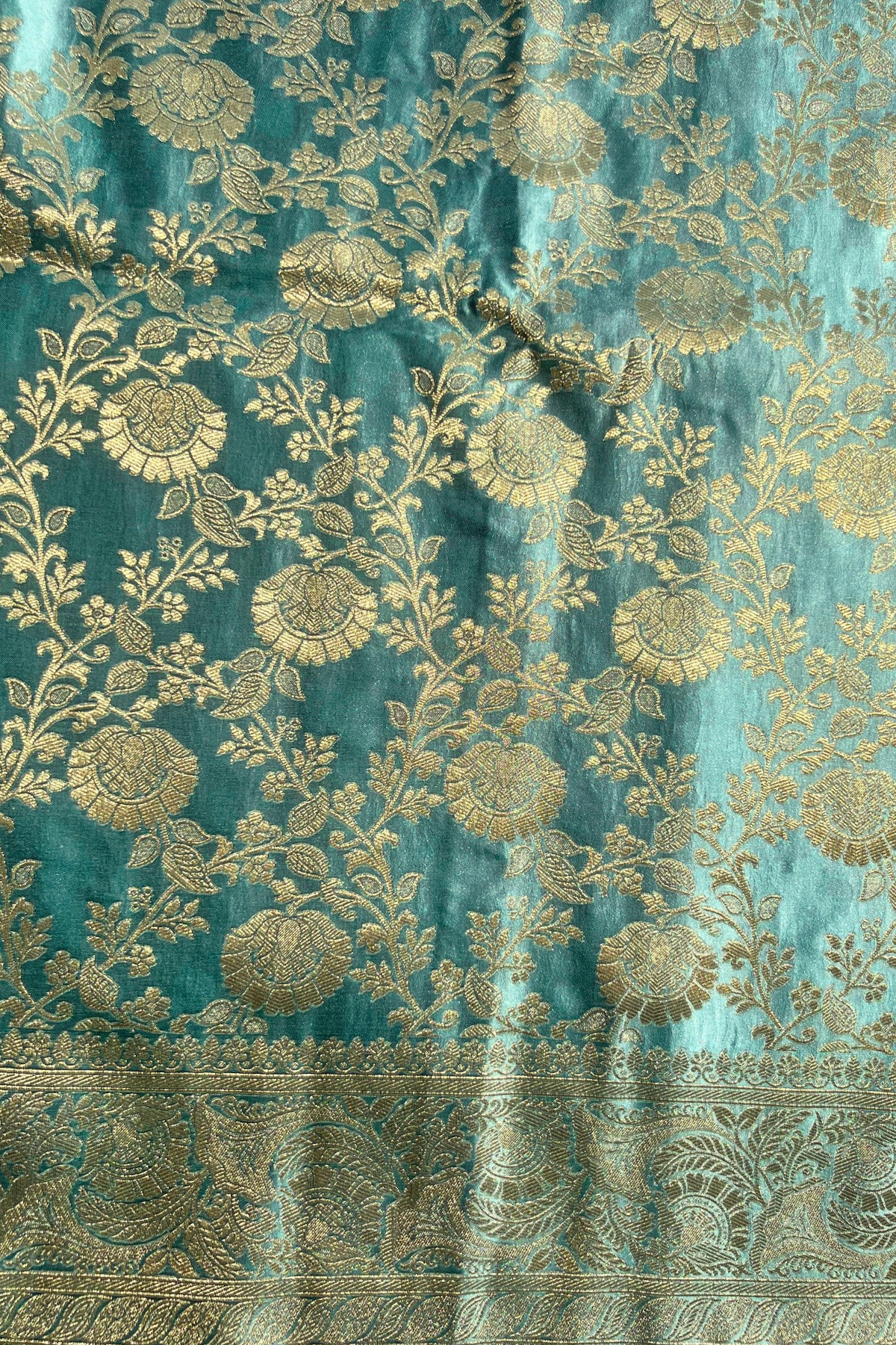 Powder Blue Floral Jaal Mashru Satin Silk Saree