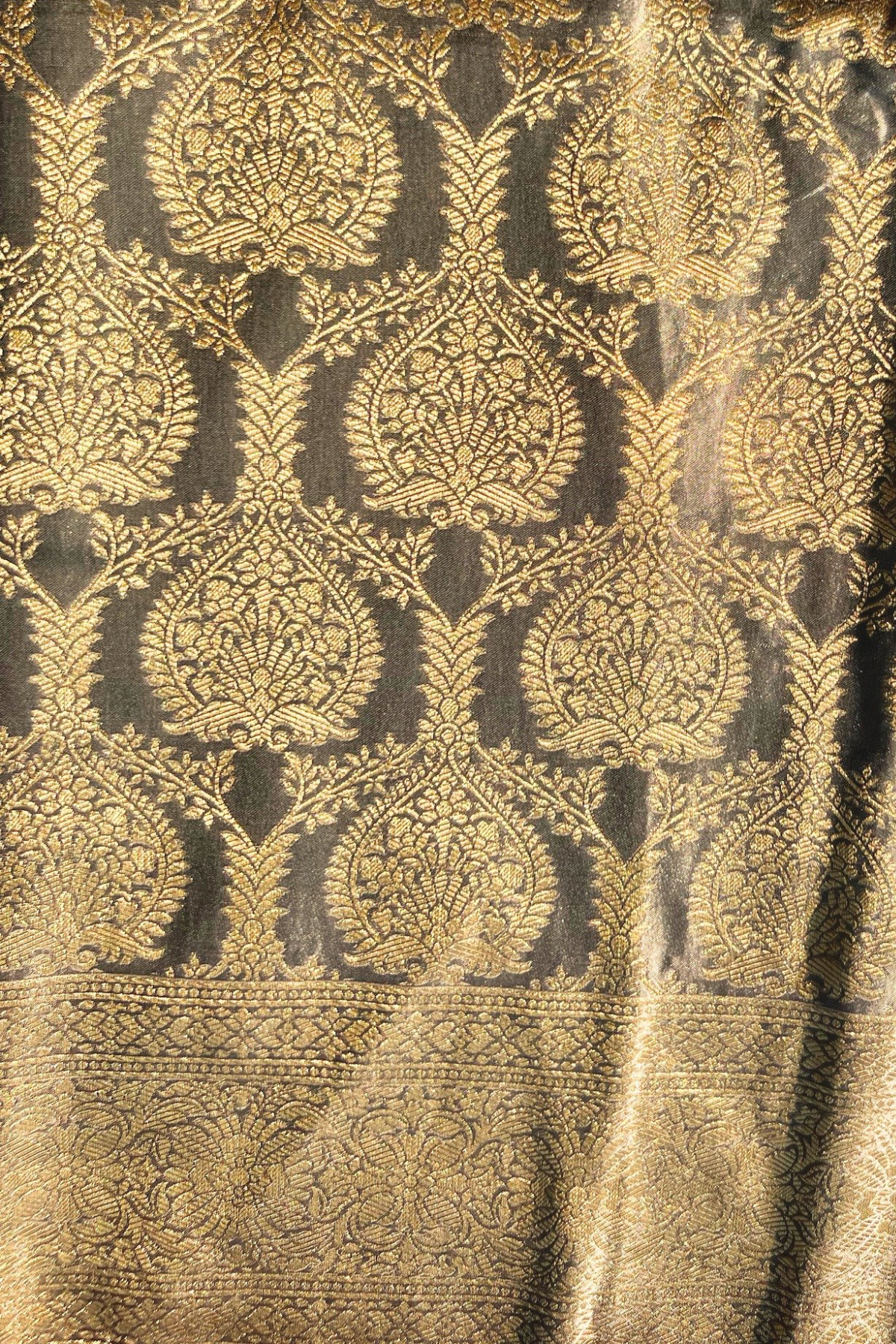 NOOR - Grey Gold Jaal Mashru Satin Banarasi Silk Saree