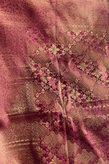 Blush Pink Gold Jaal Mashru Satin Banarasi Silk Saree