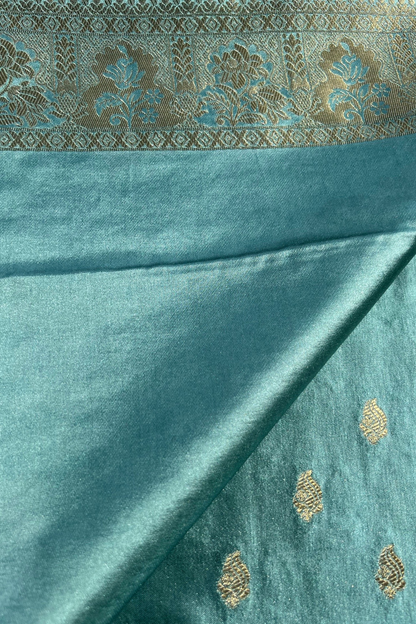 Powder Blue Mashru Satin Silk Saree