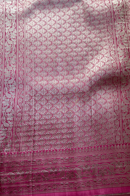 Rose Red Bird Motif Banarasi Katan Silk Saree