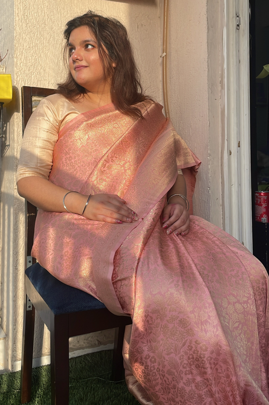 Client Diaries: Pink Floral Banarasi Katan Silk Saree