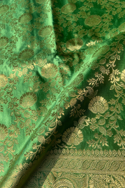 Green Floral Jaal Mashru Satin Silk Saree