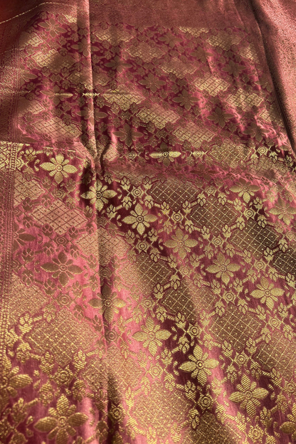 Blush Pink Gold Jaal Mashru Satin Banarasi Silk Saree