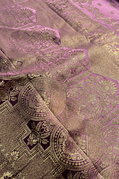 Lilac Zari Booti Mashru Satin Silk Saree