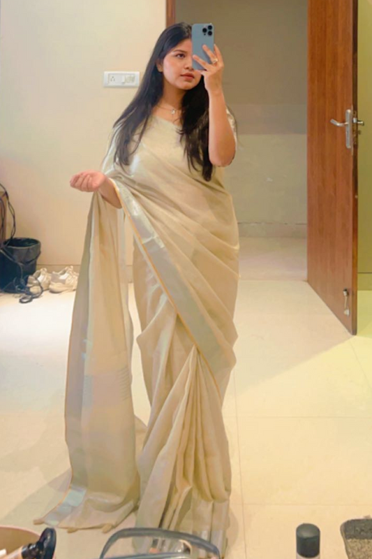 Client Diaries: Tissue Ivory Banarasi Silk Saree