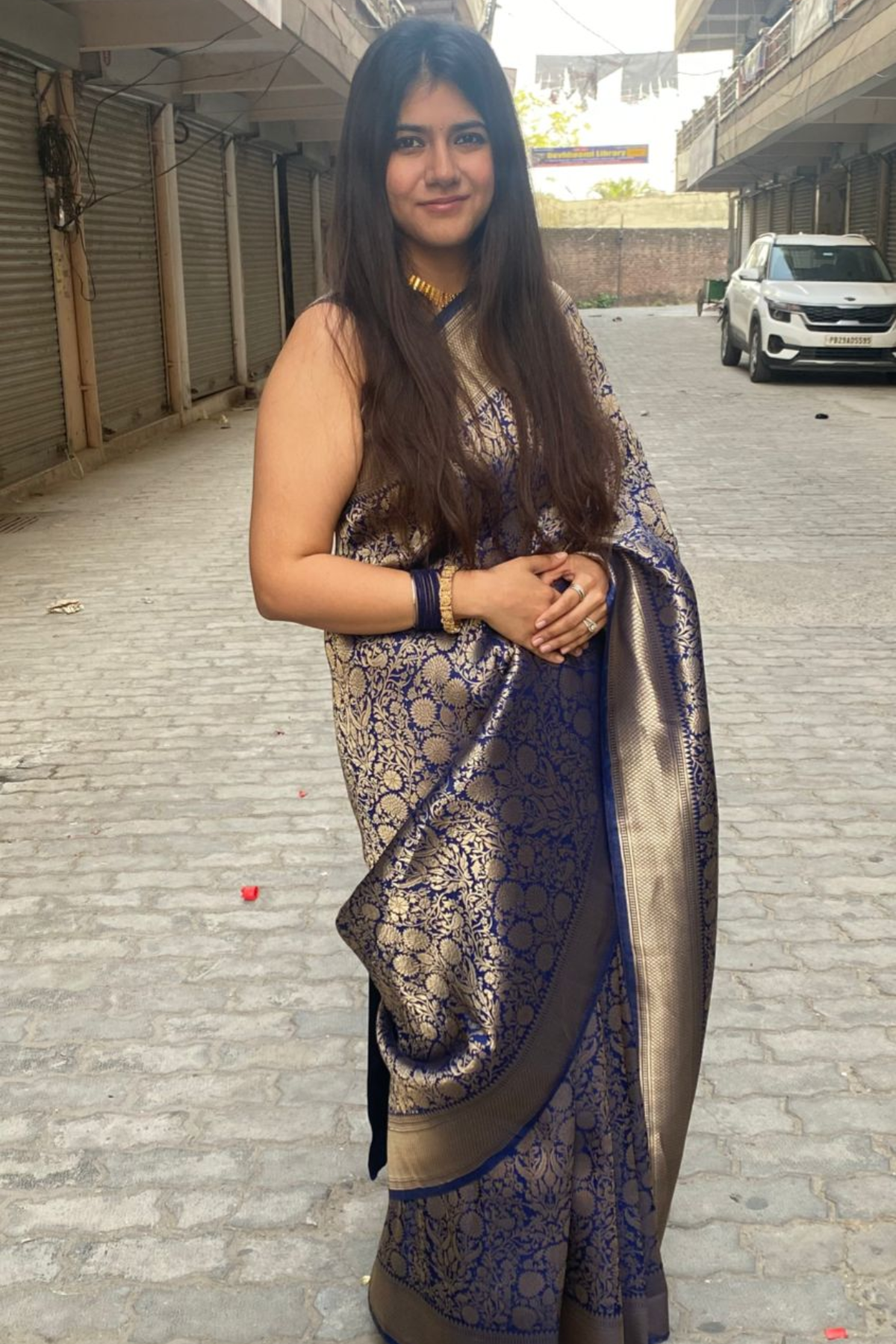 Client Diaries: Blue Floral Katan Silk Banarasi Saree