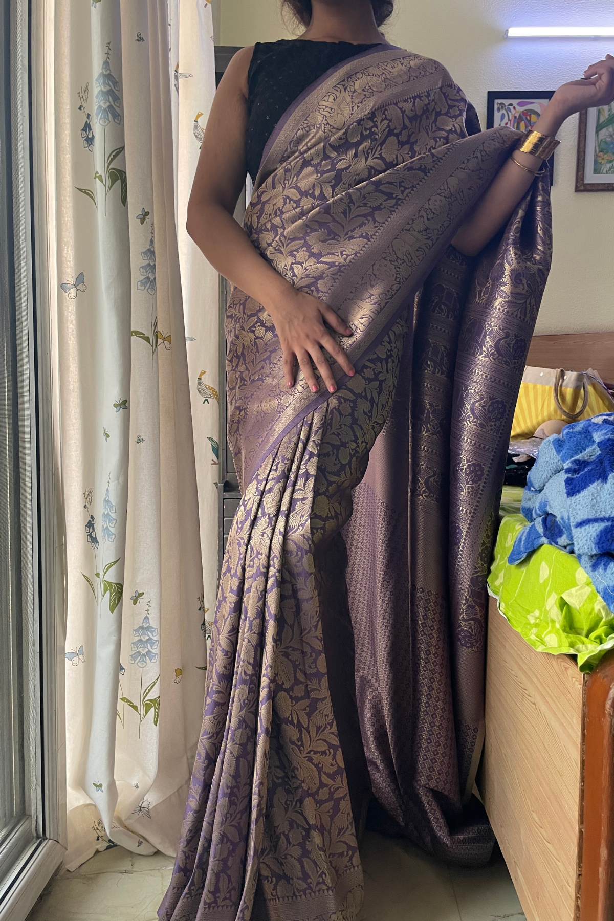 Client Diaries: Purple Gold Banarasi Katan Silk Saree