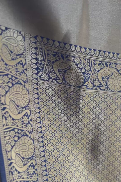 Royal Blue Lion Shikaargah Katan Silk Saree